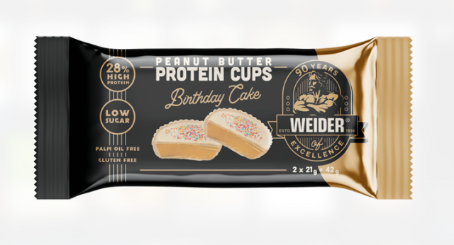 WEIDER PROTEIN PEANUT BUTTER CUPS BIRTHDAY CAKE 